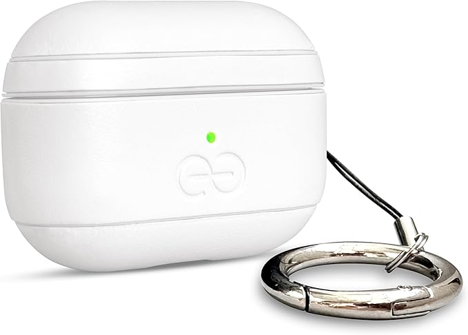 Dreem Om Case Cover with Keychain Clip Compatible with AirPods Pro 2/Pro, Protective One-Piece Hard Shell, Luxury Vegan Leather AirPod Pro Case 2nd/1st Generation with Separate Clip [White]