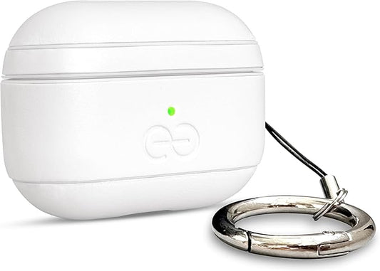 Dreem Om Case Cover with Keychain Clip Compatible with AirPods Pro 2/Pro, Protective One-Piece Hard Shell, Luxury Vegan Leather AirPod Pro Case 2nd/1st Generation with Separate Clip [White]