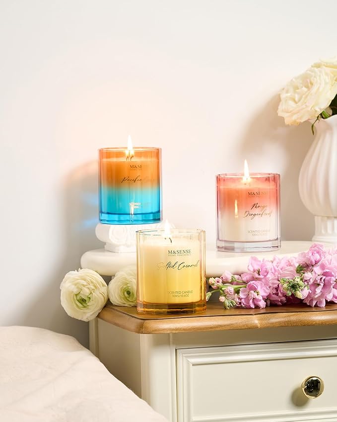 M&SENSE Summer Ocean Scented Candle, 10.6oz Natural Soy Wax 60-Hour Slow Burning Non Toxic Aromatherapy Summer Candle for Home Decor & Bath, Luxury Gifts