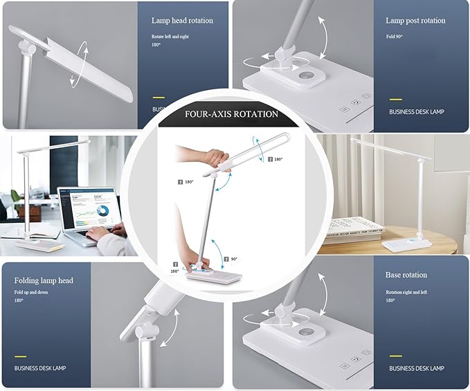 TECHNOVA LED Desk Lamp with 5 Color Temperatures | Sliding Stepless Dimming & One-Touch Timer | Foldable & Portable Design for Office/Study/Nail Art | USB Charging & Four-Axis Rotation for Small Desks
