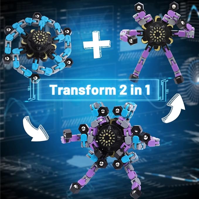 8PCS Transformable Fidget Spinner Toy for Kids Adults, Deformation Robot Chain Spinner Fingertip Gyro Toys for Boys Girls 3-12, Stress Relief Sensory Toys for Goodie Bag Fillers Kids Travel