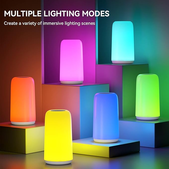 Touch Bedside Table Lamp, [Stylish Design with RGB Options] 3-Way Dimmable LED Lamp for Bedroom, Warm White & Multi-Color Smart Nightstand Light for Living Room, Ideal Home Decor Gift
