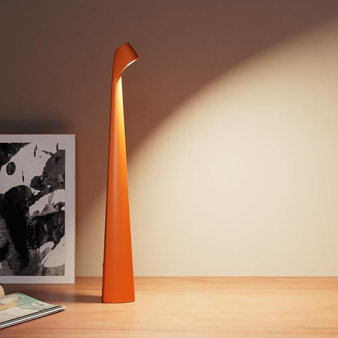Cordless Portable LED Table Lamp,Built-in Rechargeable Battery-5000mAH,Dimmable Touch Small Desk Reading Lamp with 3-Level Brightness for Bedroom/Living Room/Office (Orange)