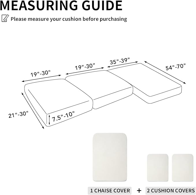 Easy-Going Stretch 3 Pieces Couch Cushion Covers for Sectional Sofa Left/Right L Shape Chaise Lounge Sofa Seat slipcover Anti-Slip Sofa Cover Soft (2 Seater + 1 Chaise, Cream)