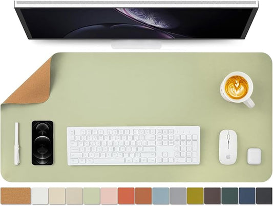 Cork Desk Mat - Dual-Sided Desk Pad for Office and Home - Desk Organization and Accessories - Ideal for Large Mouse Pad and Desk Mats on Top of Desks(Light Green,36"x 17")