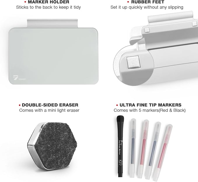 TOWON Small Glass Dry Erase Board, Desk White Board with Standing, Mini Whiteboard Easel Pad Set, Stenography Artifact for Office, Home and School Supplies, 8 x 6 Inches, Gray