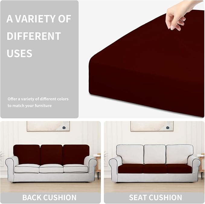 Easy-Going 100% Waterproof Chair Oversized Sofa Seat Cushion Slipcovers Couch Cushion Cover Stretch Furniture Protector for Kids, Pets (3-Piece Oversized Sofa Cushion, Wine)
