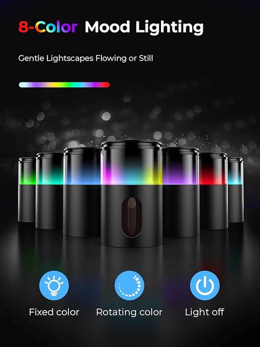 Waterless Essential Oil Diffuser: Battery Mini Scent Diffusers for Home&Car with 8 Color LED Night Light — Cool Mist Aroma Machine Deep Black