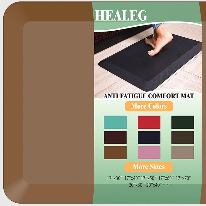 1" Extra Thick Anti Fatigue Floor Mat 60" L x 17" W,Kitchen Mat, Standing Desk Mat,140D Advanced PU Foam Ergonomic Comfort at Home, Office, Garage, Sink (Brown)
