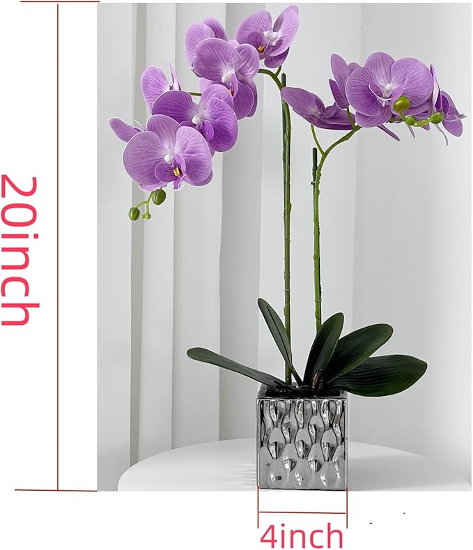 LISU Artificial Orchids, Silver Vases, Home Decoration Flower Arrangements,Purple Orchids Fake Flowers in Vases.