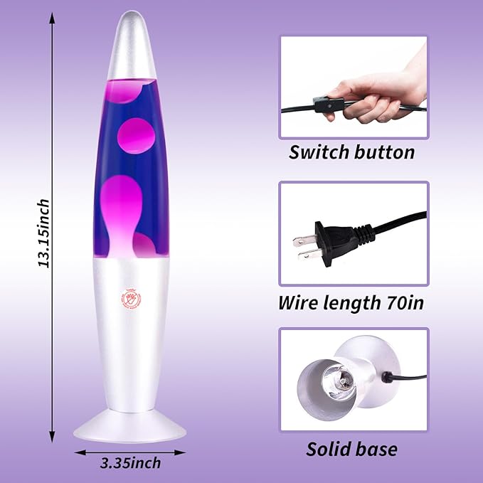 Purple Magma Lamp with White Wax Sliver Base Gorgeous Liquid Motion Mood Lamp Relaxing Decoration for Home Office Bedroom Glitter Lamps for Adults Kids as Nightlight