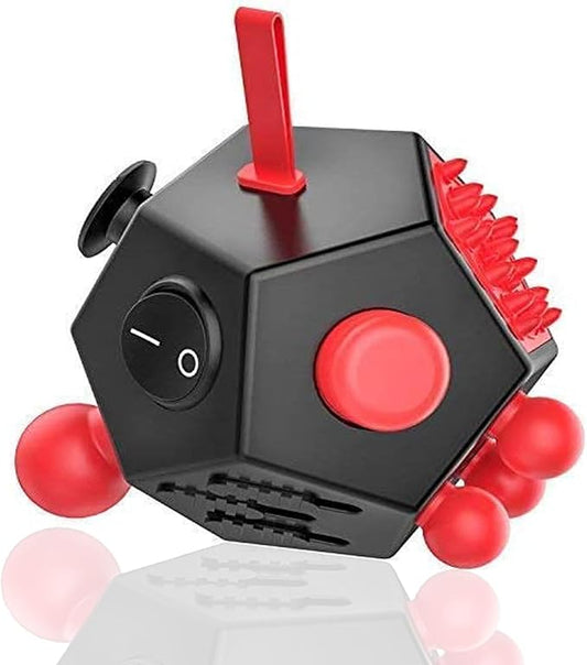 12 Sided Cube Toys,Fidget Dodecagon Toys Relief Stress,Autism Anxiety Depression for Kids and Adults (Red, Normal A4)