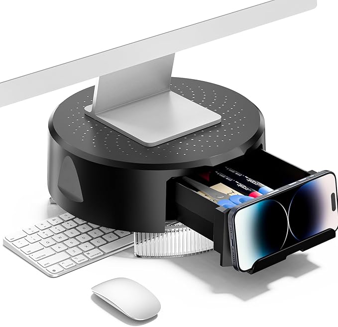 KDD Monitor Stand Riser with Drawer - Computer Monitor Stand for Desk with Storage /Phone Holder/Pen Tray - Desk TV Shelf, Laptop Printer, Organizer Stand for Home & Office