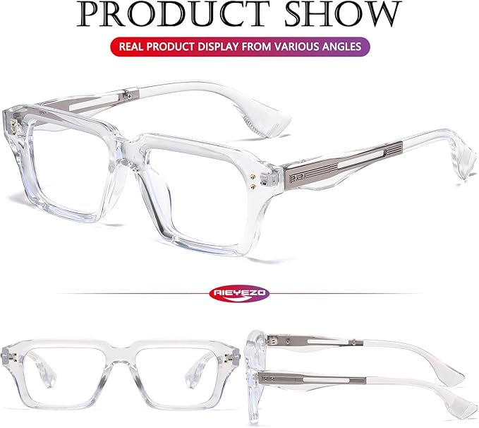 AIEYEZO Fashion Square Blue Light Glasses for Men Women Retro Thick Frame Blue Light Blocking Computer Glasses