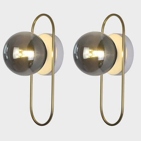 Modern Brass Wall Sconce Mid Century Glass Wall Sconces Brushed Gold Wall Lamp Vintage Wall Sconces Set of Two Hardwired Farmhouse Wall Light Fixtures (2 Pack)