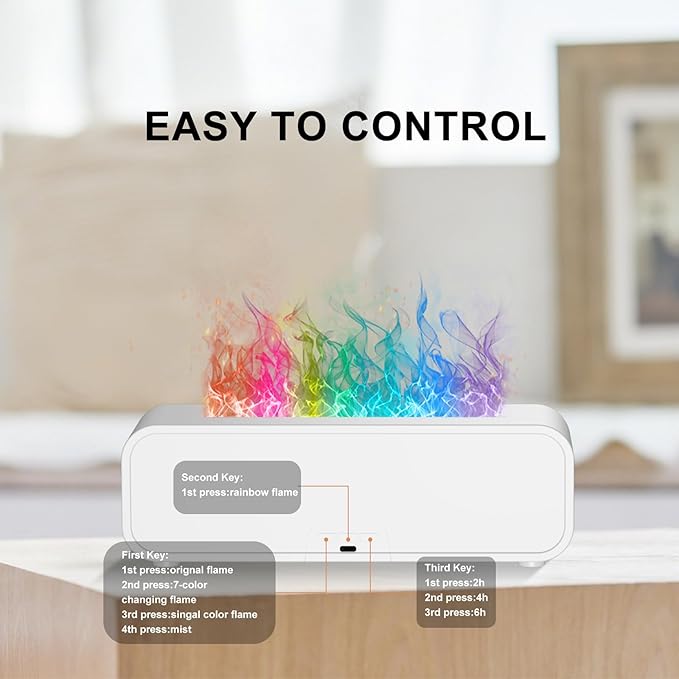 Colorful Flame Air Aroma Diffuser Humidifier, Dynamic Fire Flame Sound Pickup Aromatherapy Diffuser for Home Office Room(Remote, Timer & Auto-Off, 150ml)