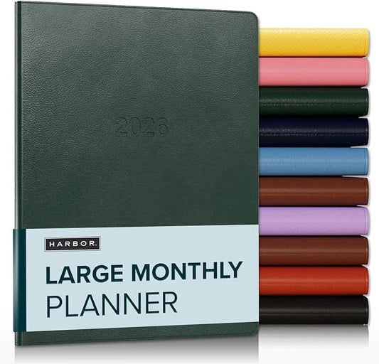 Harbor Large Monthly Planner 2025-2026, Calendar Planner and Notebook, Durable Faux Leather, 14 Months, 96 Pages, Softcover & Lightweight - Leida Pine - 9.75x7.5"
