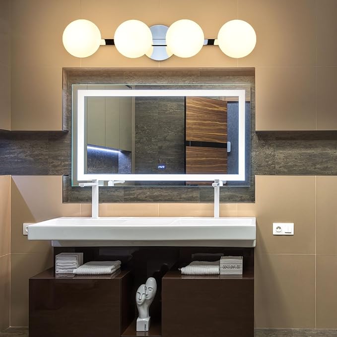 Globe Bathroom Vanity Light Fixtures, Modern 4 Lights Wall Lighting Chrome, Porch Wall Mount Light Fixture for Bathroom, Over Mirror Cabinets Hallway Stairs