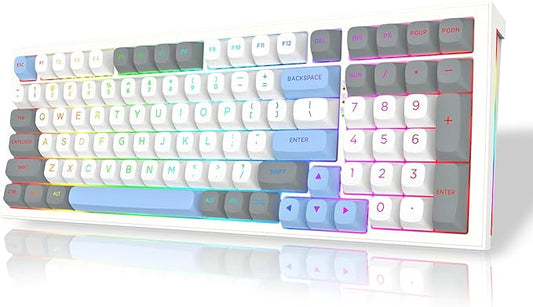 Redragon K723 Wireless Mechanical Gaming Keyboard, Hot Swappable Pre-lubed Linear Switches, Gasket Design, Bluetooth/2.4GHz/USB-C, Creamy Sound, RGB Backlit for PC/Mac/PS/Xbox, White Grey