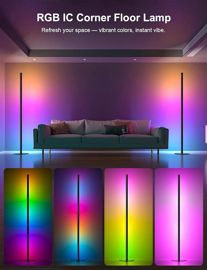 Corner Floor Lamp Work with Alexa, Smart LED Corner Lamp 55", APP & Remote Control with Music Sync, 16 Million Colors & Timer, Color Changing Ambient Lighting for Living Room Bedroom Game Room