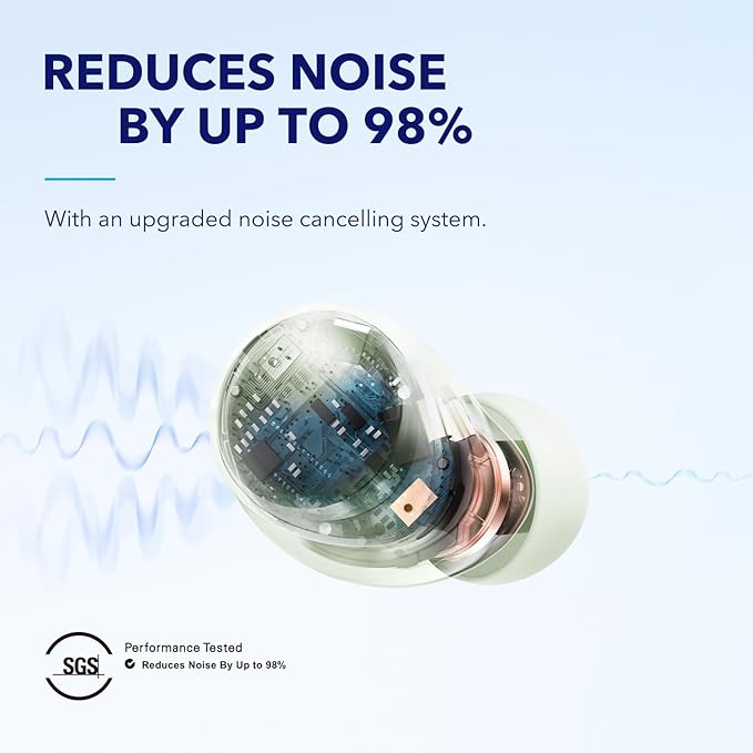 Soundcore by Anker Space A40 Auto-Adjustable Active Noise Cancelling Wireless Earbuds, Reduce Noise by Up to 98%, 50H Playtime, Hi-Res Sound, Comfortable Fit, App Customization, Wireless Charge