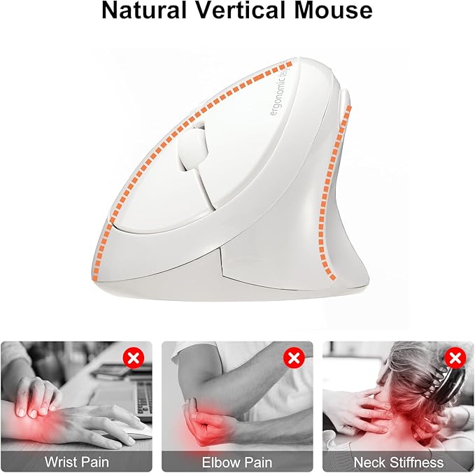 SANWA 2.4G Wireless Ergonomic Mouse White, Vertical Optical Ergo Mouse Small Hands, Cordless Mice for Wrist Pain, 800/1200/1600 DPI, 5 Buttons, Compatible Mac, Windows, PC, Desktop
