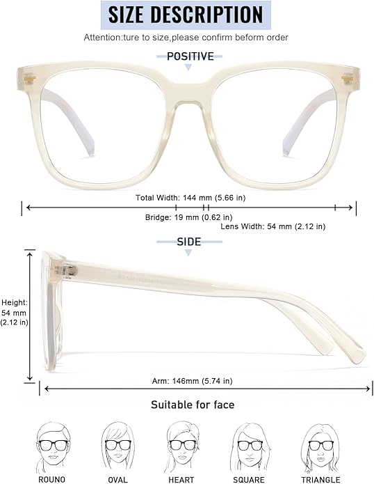 PANNER Oversized Square Blue Light Blocking Glasses for Women Men Anti Glare Reduce Eyestrain Computer Glasses