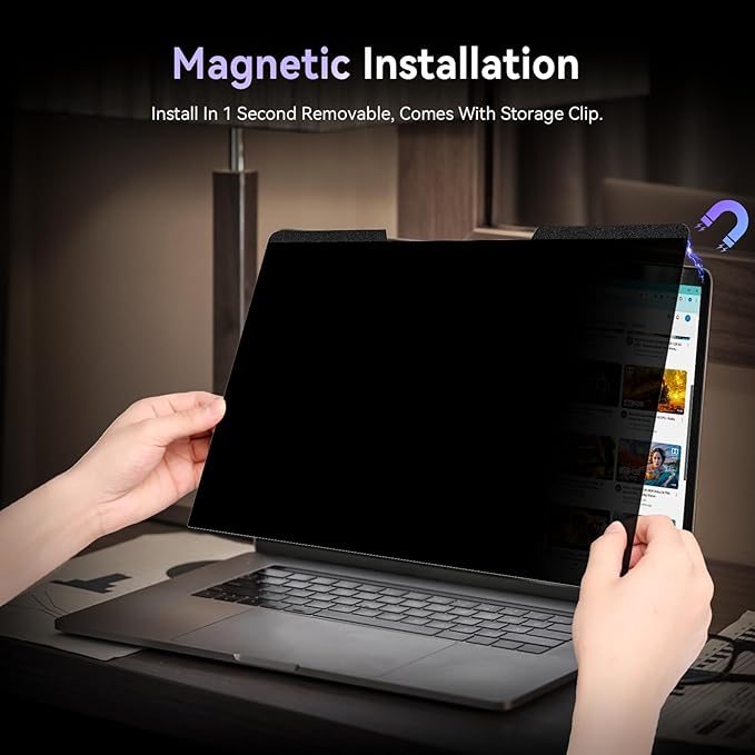 Magnetic Laptop Privacy Screen 14 Inch for 16:9 Computer Monitor, Removable 14” Anti Glare Protector Blue Light Filter Shield Compatible with HP Dell Xps Acer Asus Samsung Lenovo ThinkPad Envy