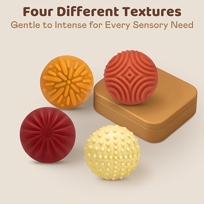 Magnetic Sensory Fidget Balls – 4PC Medium Weighted Textured Silicone Stress Relief Toys for Adults & Teens with ADHD, Autism, Anxiety – Quiet Magnet Fidgets for Desk, Travel, Office & Gifts