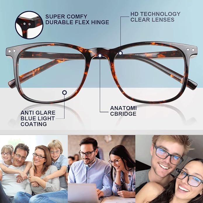 Blue Light Blocking Glasses, Blue Blocker Computer Glasses for Men Women, Anti Glare 400 UV & Eye Strain Fake Square Glasses