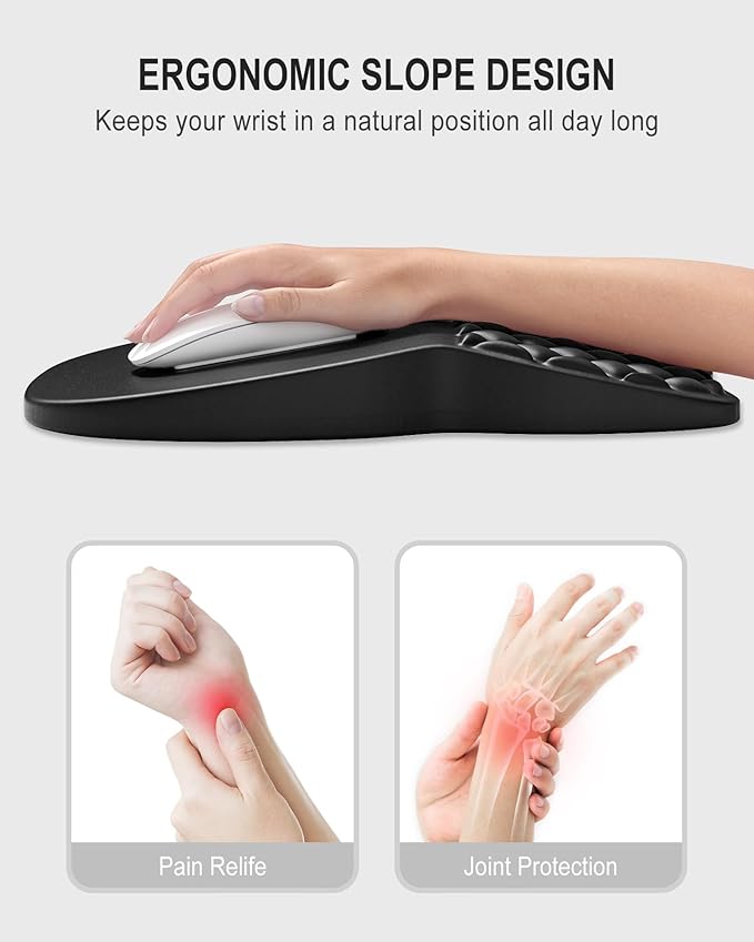 Auhoahsil Ergonomic Mouse Pad with Wrist Rest, Comfortable Slope Computer Mouse Mat with Wrist Support, Memory Foam Filling, Non-Slip Silicone Base, Pain Relief, for Gaming & Work, 8 x 12 in, Black