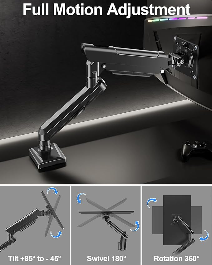 Single Monitor Mount Arm, Fits 17-32 Inch, Holds 4.4-22lbs, Full Motion, VESA 75x75/100x100, Desk Mount Freelift Pro