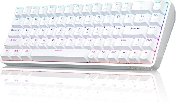 DIERYA DK68 Wireless Mechanical Keyboard, 60% Gaming Keyboard with Red Switch, Triple Mode 2.4GHz/USB-C/BT5.0, RGB Backlit, Anti-Ghosting Keys, 68 Keys Portable Mini Wired Office Keyboard-White