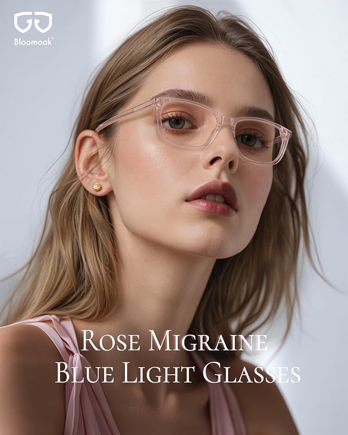 Bloomoak Rose Migraine Glasses, FL- Flex Light Sensitivity Relief Glasses for Fluorescent LED Glare,Photophobia, Eye Strain