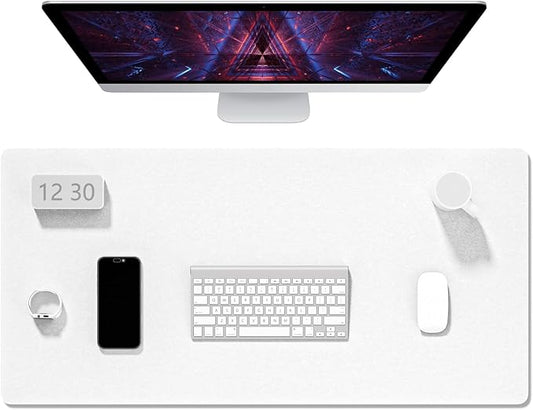 Auhoahsil Felt Desk Mat, Minimalist Large Mouse Pad XXL 35.5 x 15.7 in, Desk Matt for Desktop, Keyboard, Laptop, Computer, Office, Work from Home, Gaming, White