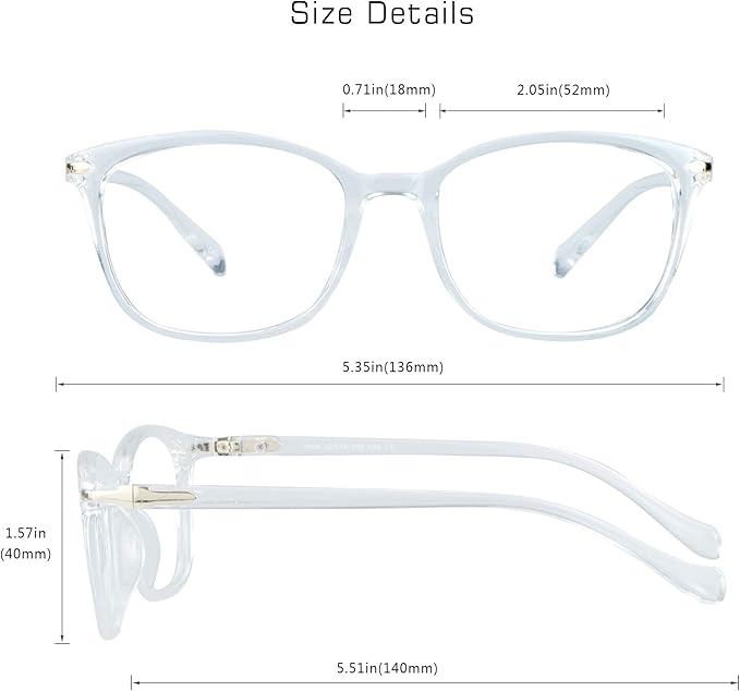 VisionGlobal Blue Light Blocking Glasses for Women, Anti Eyestrain, Computer Reading, TV Glasses, Stylish Square Frame, Anti Glare(Clear,+4.50 Magnification)