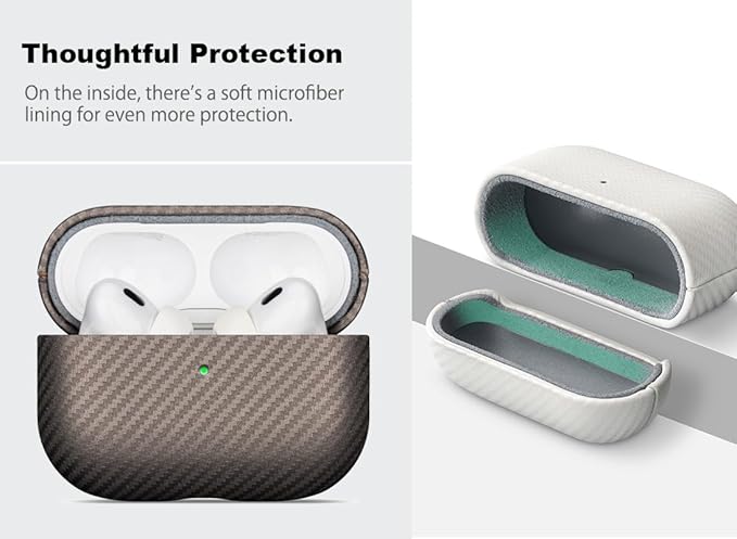 Leather Case - for AirPods Pro 2 Case Cover - Selected Skin-friendly Leather, Carbon Fibre Texture, Handmade Drop Protective Hard Cover for AirPods Pro 2nd Generation Earbuds, Desert Titanium