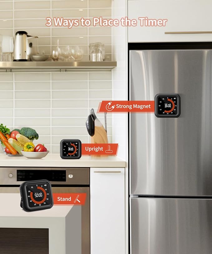 Digital Visual Timer - Large Display Magnetic Countdown Timer with Adjustable Volume and Brightness, 11H59M Memory Function for Kitchen, Classroom, Study Time Management, Seniors & Teachers