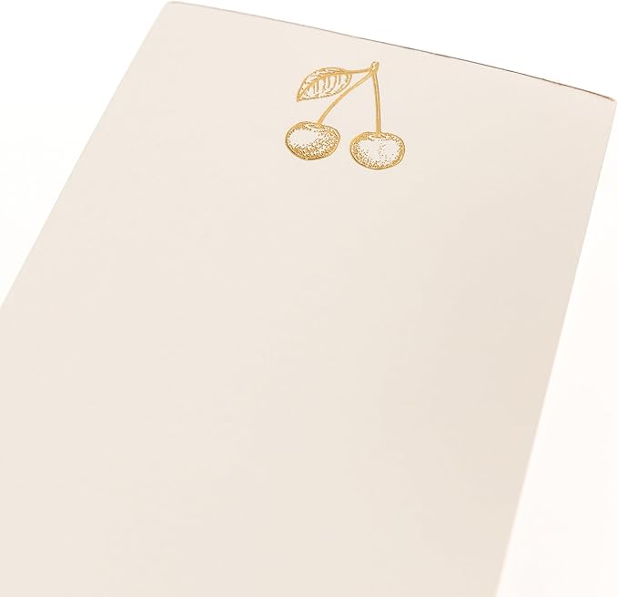 Graphique Cherries Designer List Pad Luxe Collection, Gold Foil Embossed To-Do Notepad, Writing Pad with150 Pages, 4” x 9.75”