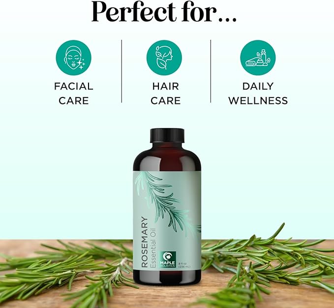 Pure Rosemary Essential Oil Bulk Size - Undiluted Rosemary Oil for Hair Skin and Nails and Refreshing Aromatherapy Oil for Diffusers - Cleansing Essential Oil for Dry Scalp Care 8oz