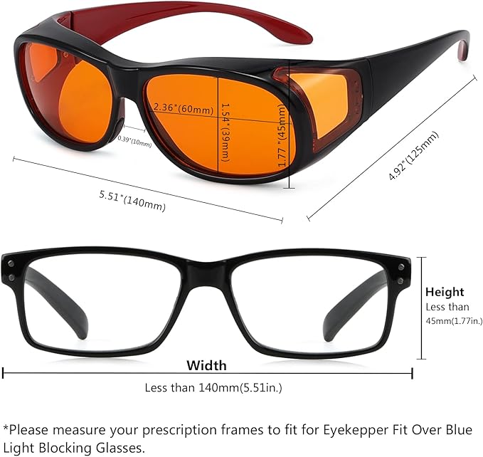 Eyekepper 100% Blue Light Reduction,Fitover Anti-Blue Blocking Computer Glasses with Extra Amber Lens