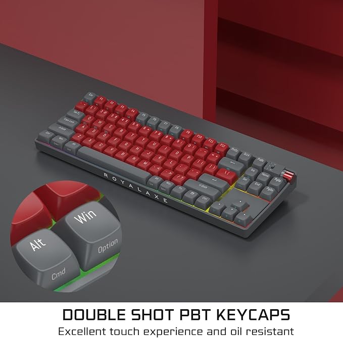 R87 Wireless Mechanical Keyboard, Hot Swappable Wired/2.4G Wireless/Bluetooth Keyboard with RGB Light for Windows & Mac, PBT Keycaps, G Pro 3.0 Yellow Switch, Night Crimson
