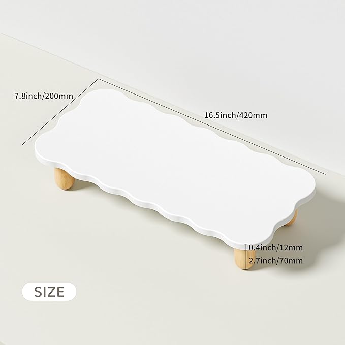 Monitor Stand Riser, Cookie-Shaped Sturdy Wood Computer Monitor Stand for Desk, Ergonomic Desk Stand, Multi-Purpose Desktop Organizer Riser for Computer, Laptop, Printer, TV,White