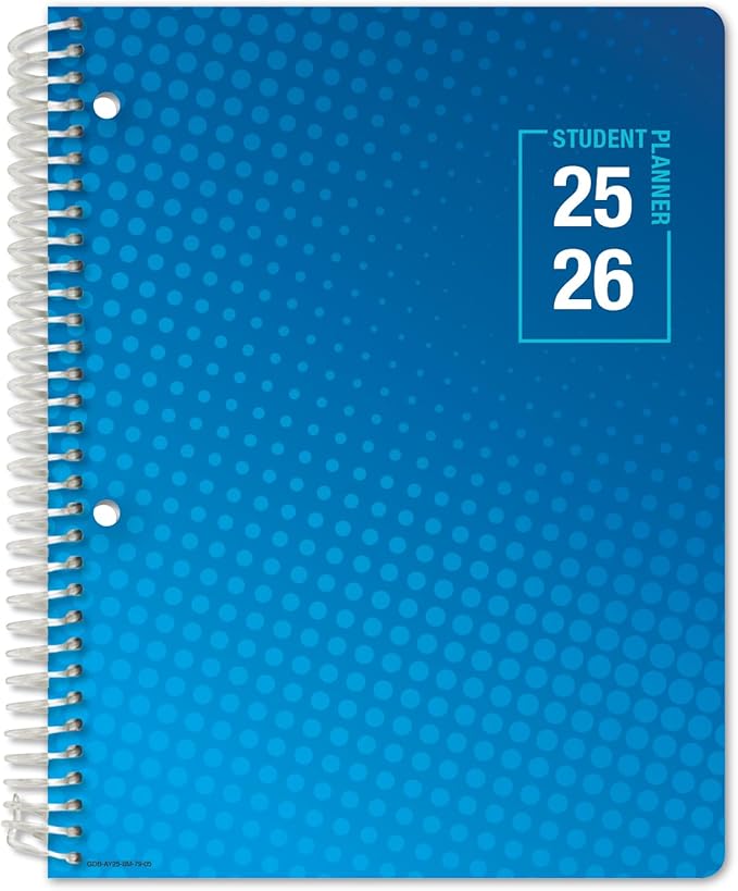 Global Datebooks Dated Middle School or High School Student Planner for Academic Year 2025-2026 Includes Ruler/Bookmark and Planning Stickers (Matrix Style - 7"x9" - Halftone Blue)