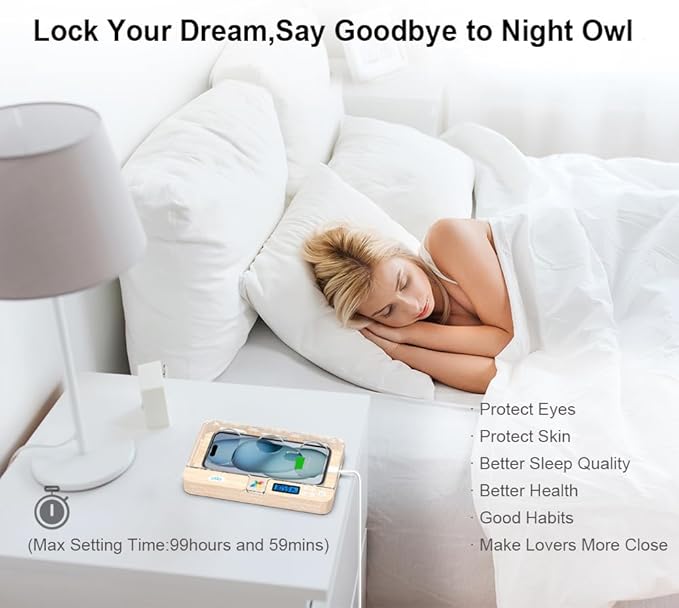 ySky Portable Timed Phone Lock Box for iPhone and Android Phones, Self-Control Timer Phone Locker Box to Help Kids,Students, Adults Focus Back,Prevent Mobile Phone Addiction(Woodgrain)