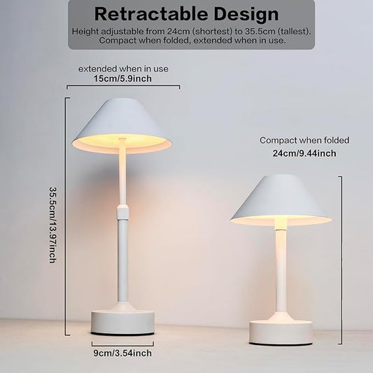 Cordless Table Lamp - Rechargeable Night Light with 2000mAh Battery, Touch Control, Dimmable White/Warm/Neutral Light, Adjustable Height, USB Charging, Ambient LED Bedside Lamp (White)