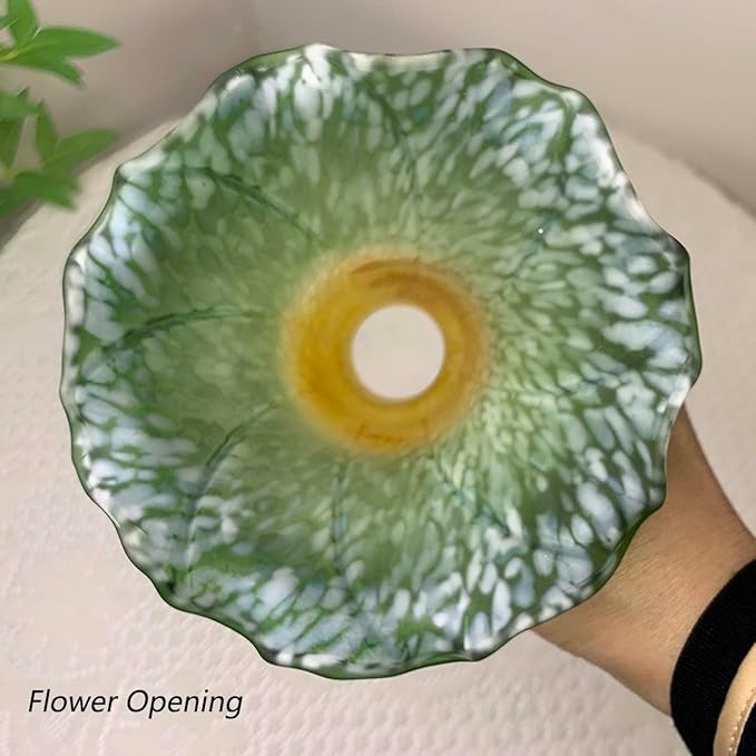 Bieye LS15 Lily Flower Blown Glass Lampshade (Yellow Green, Opening I.D. 1.26" x O.D. 1.5")