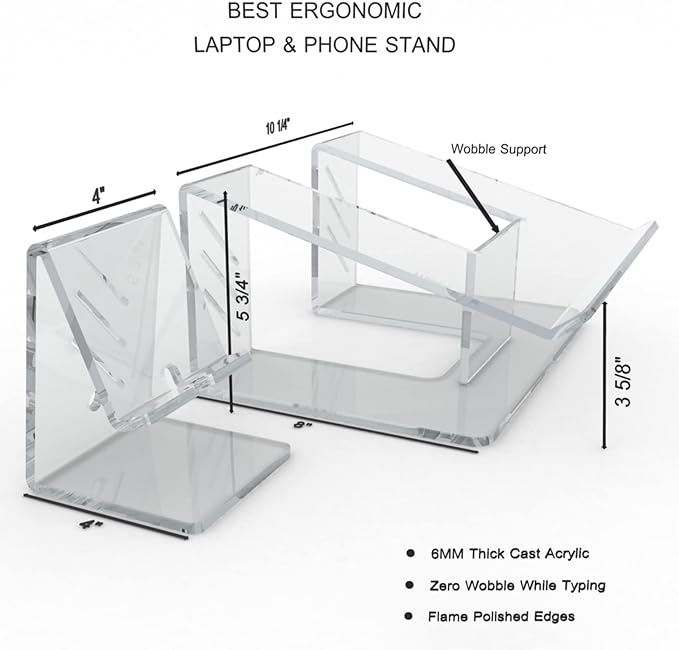 6MM Acrylic Laptop Stand with Ergonomic Design, Compatible with 10-17 Inch Laptops, Made in USA