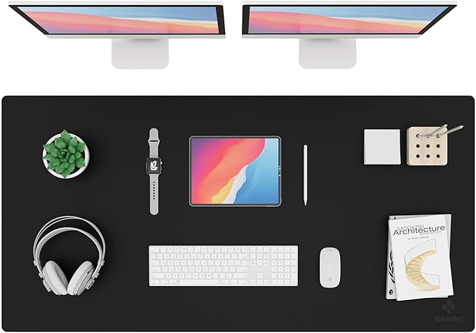K KNODEL Large Office Leather Desk Mat, Mouse and Keyboard Pad, Computer and Laptop Mat, Desktop Protector and Cover, Writing Pad and Blotter (47.2"x23.6", Black)