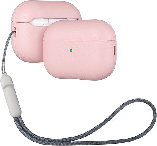 Lopie AirPods Pro 2 Leather Case, Handmade, Real Leather, Wireless Charging Compatible, 360-Degree Protection, Pink